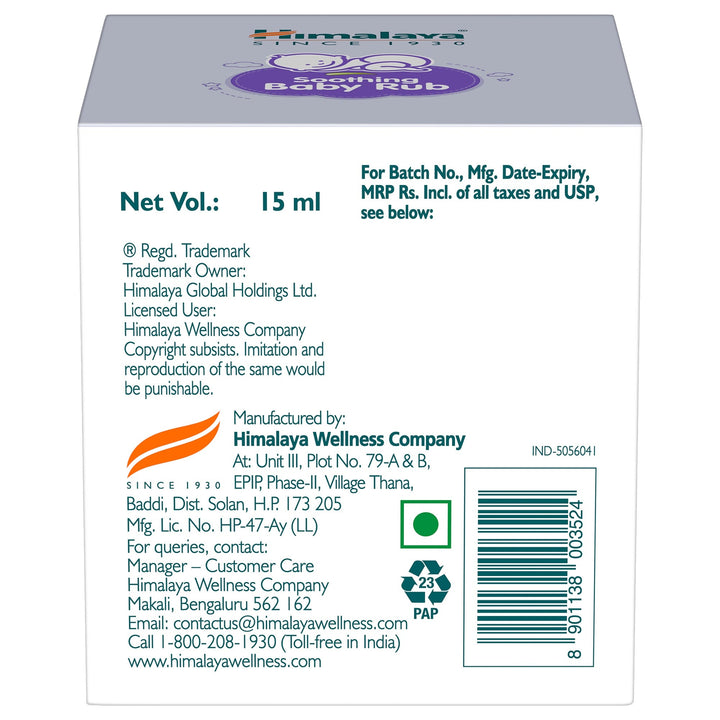 Himalaya Soothing Baby Rub 15ml Box Back