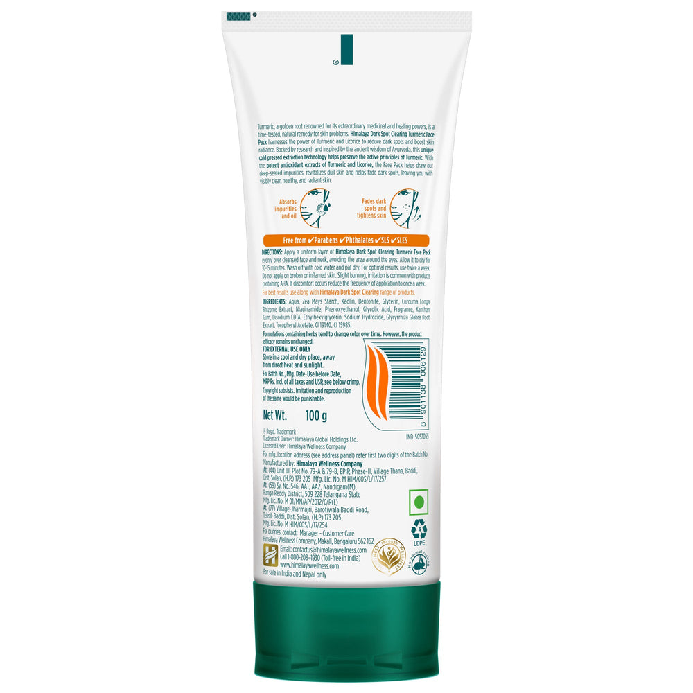  Himalaya Dark Spot Clearing Turmeric Face Pack 100g Ingredients