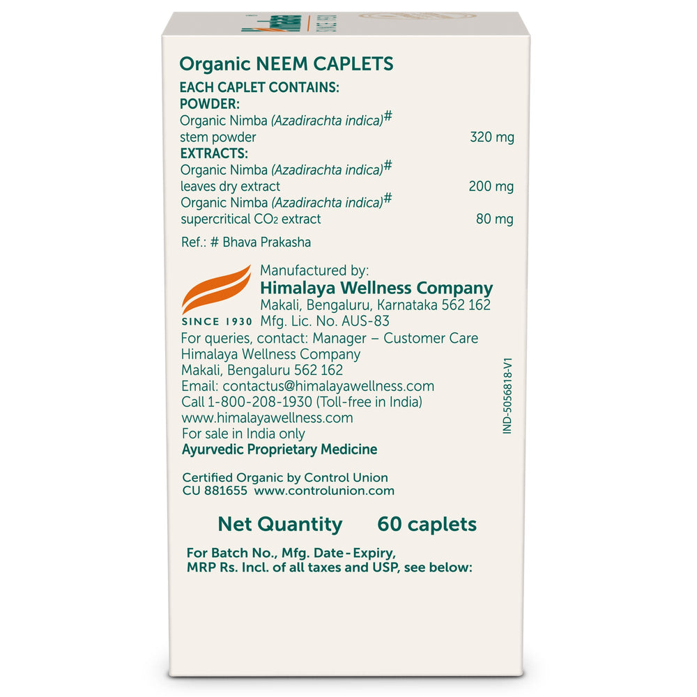 Himalaya Organic Neem 60 Caplets Ingredients